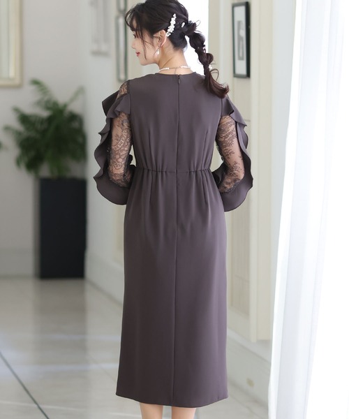 「PourVous」 長袖ワンピース M ボルドー レディース_画像8