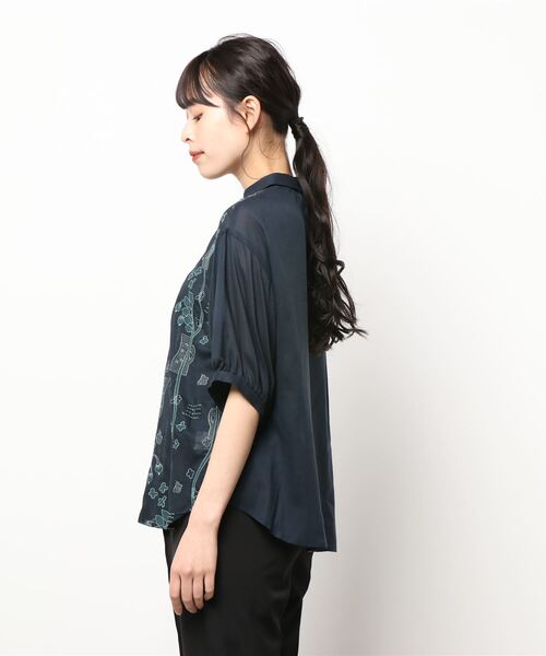 「haupia」 半袖ブラウス MEDIUM ネイビー レディース_画像2