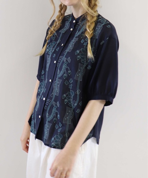 「haupia」 半袖ブラウス MEDIUM ネイビー レディース_画像4