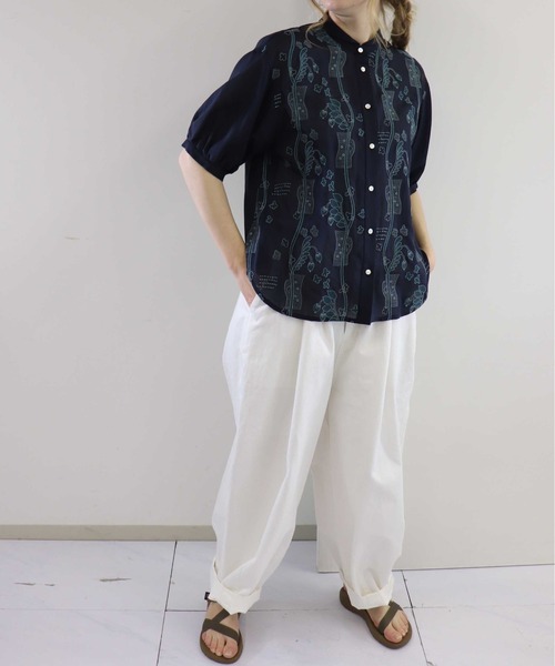 「haupia」 半袖ブラウス MEDIUM ネイビー レディース_画像8