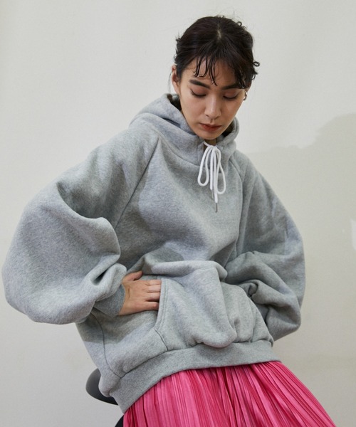 「ECRIRE」 プルオーバーパーカー フリー ピンク レディース_画像7