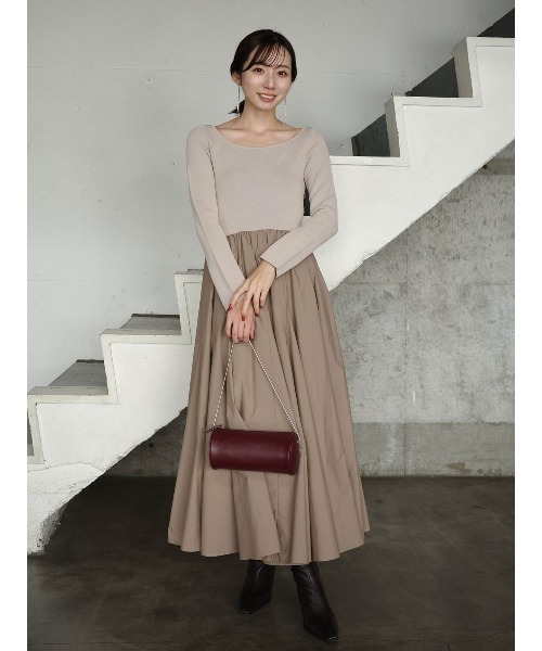 「anuans」 ドッキングワンピース SMALL グレイッシュベージュ レディース_画像6