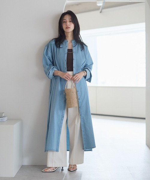 ap retro シャツワンピース 「India Fabric」ピンタックデニムシャツ