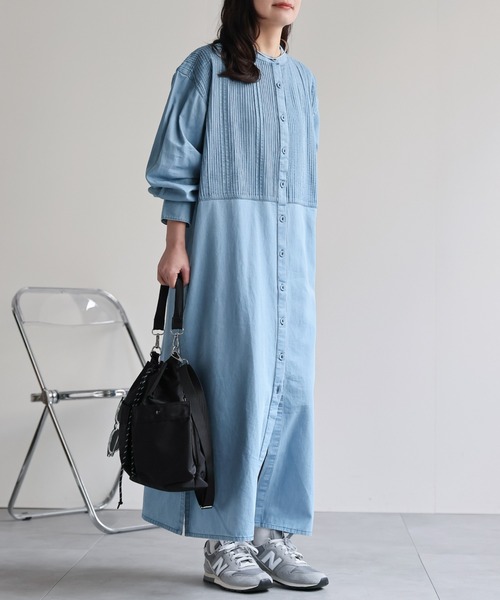 ap retro シャツワンピース 「India Fabric」ピンタックデニムシャツ