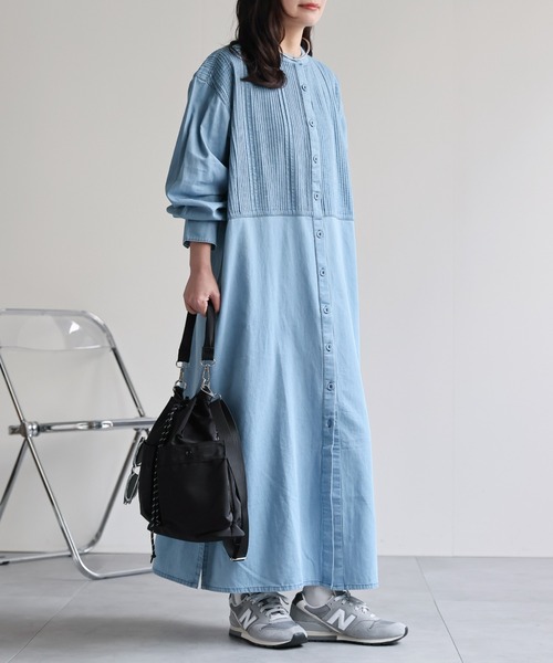 ap retro シャツワンピース 「India Fabric」ピンタックデニムシャツ