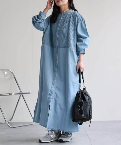 ap retro シャツワンピース 「India Fabric」ピンタックデニムシャツ
