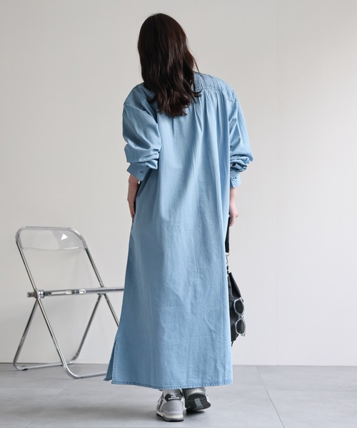 ap retro シャツワンピース 「India Fabric」ピンタックデニムシャツ