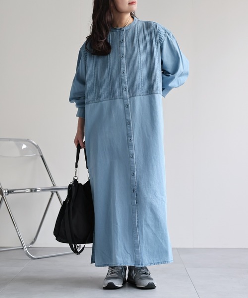 ap retro シャツワンピース 「India Fabric」ピンタックデニムシャツ