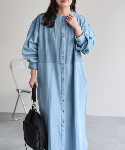 ap retro シャツワンピース 「India Fabric」ピンタックデニムシャツ