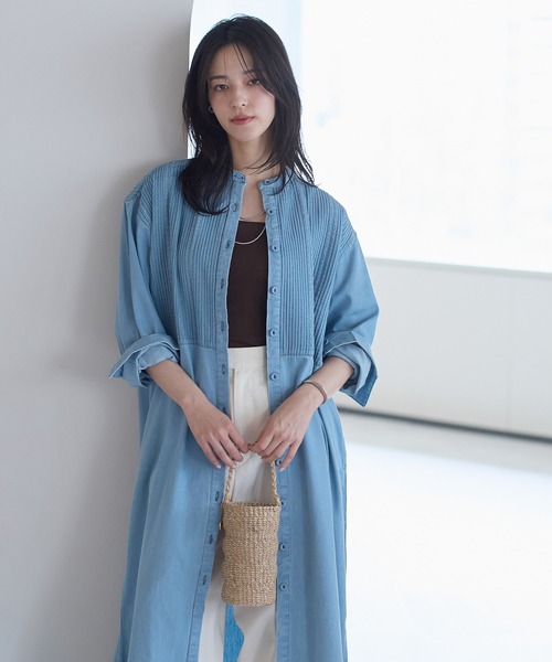 ap retro シャツワンピース 「India Fabric」ピンタックデニムシャツ