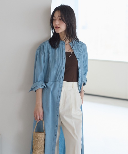 ap retro シャツワンピース ピンタックデニムシャツワンピース / 大人