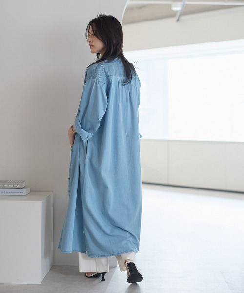 ap retro シャツワンピース 「India Fabric」ピンタックデニムシャツ