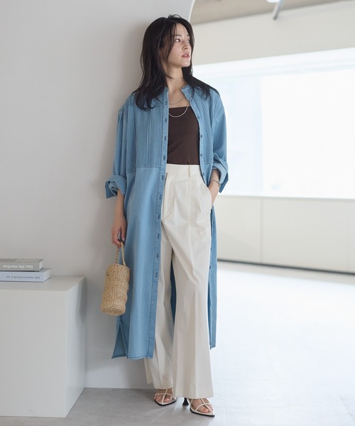 ap retro シャツワンピース 「India Fabric」ピンタックデニムシャツ