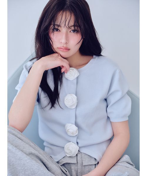snidel スナイデル モチーフボタンニットカーディガン ネイビー SNIDEL｜【WEB限定/ROSE Collection】モチーフボタンニット