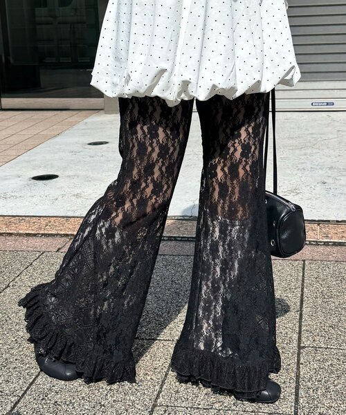 パンツ レースフレアレイヤードフリルパンツ レディースの画像