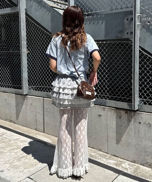 パンツ レースフレアレイヤードフリルパンツ レディースの画像