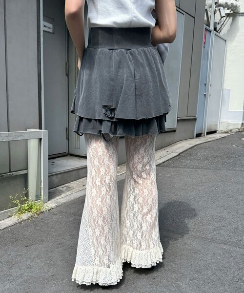 パンツ レースフレアレイヤードフリルパンツ レディースの画像