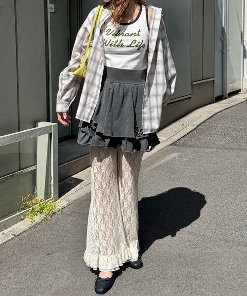 パンツ レースフレアレイヤードフリルパンツ レディースの画像