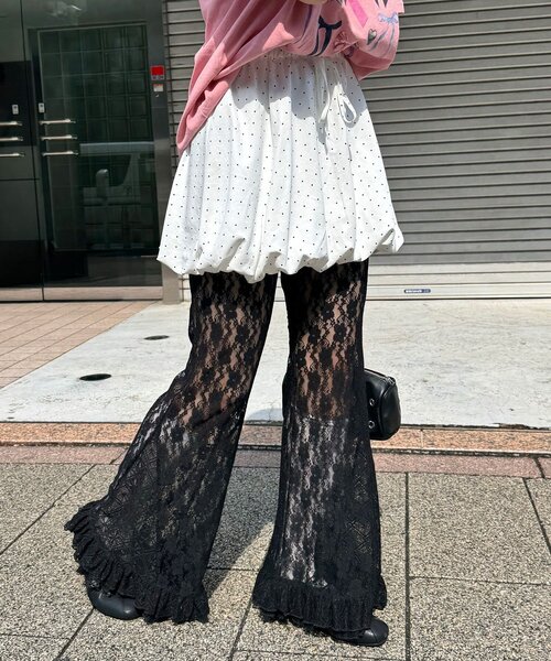 パンツ レースフレアレイヤードフリルパンツ レディースの画像
