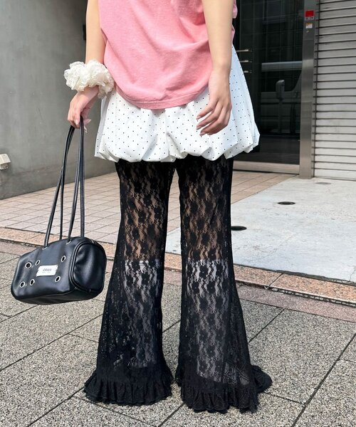 パンツ レースフレアレイヤードフリルパンツ レディースの画像