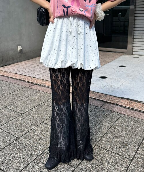 パンツ レースフレアレイヤードフリルパンツ レディースの画像