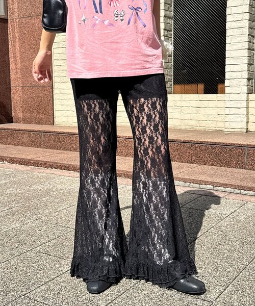 パンツ レースフレアレイヤードフリルパンツ レディースの画像