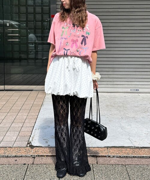 パンツ レースフレアレイヤードフリルパンツ レディースの画像