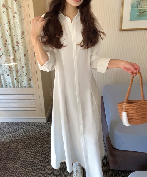 「LAUIR」 シャツワンピース MEDIUM アイボリー レディース_画像2