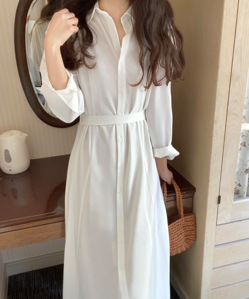 「LAUIR」 シャツワンピース MEDIUM アイボリー レディース_画像3
