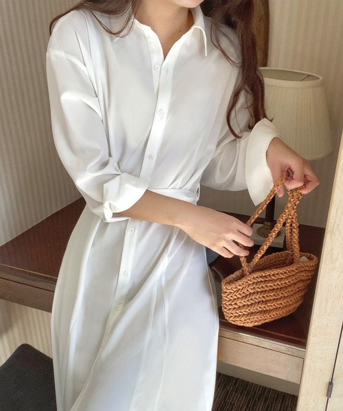 「LAUIR」 シャツワンピース MEDIUM アイボリー レディース_画像5