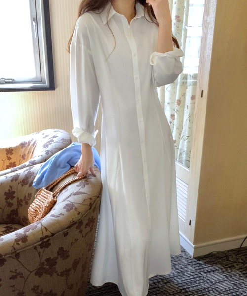 「LAUIR」 シャツワンピース MEDIUM アイボリー レディース_画像6