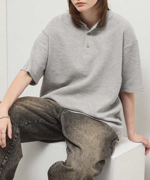 ヘンリーネック tシャツ 「Alfred Alex」Waffle Henley Neck Tee