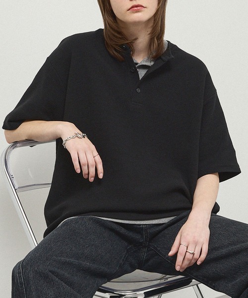 tシャツ 「Alfred Alex」Waffle Henley Neck Tee / ワッフル ヘンリー