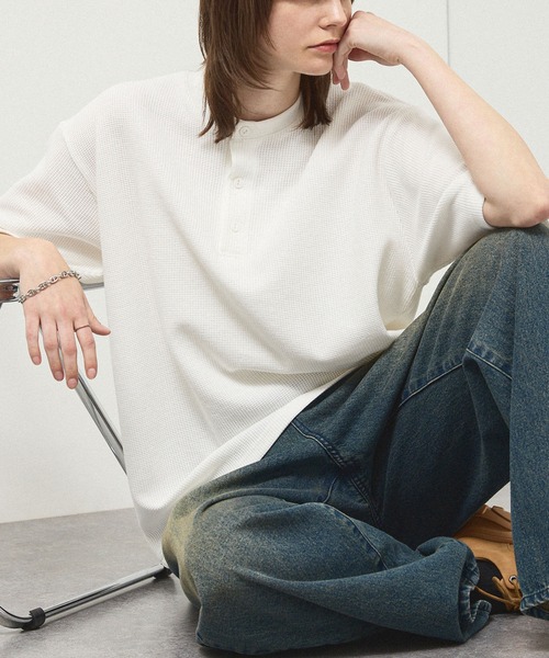 tシャツ 「Alfred Alex」Waffle Henley Neck Tee / ワッフル ヘンリー