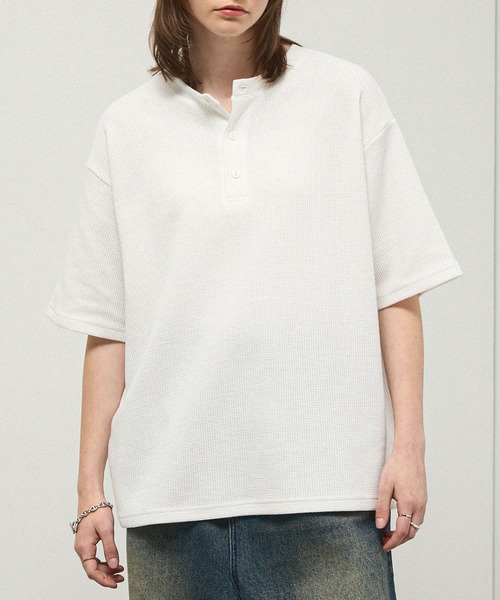 ヘンリーネック tシャツ 「Alfred Alex」Waffle Henley Neck Tee