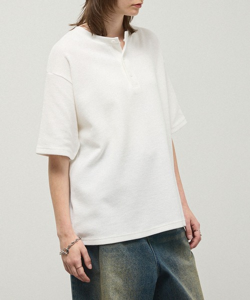 ヘンリーネック tシャツ 「Alfred Alex」Waffle Henley Neck Tee