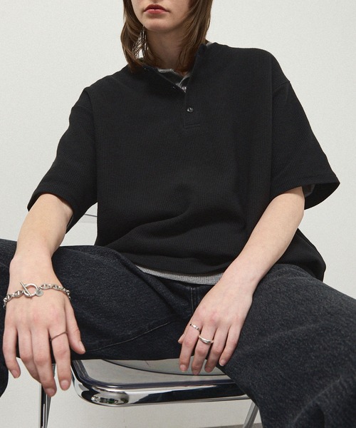 ヘンリーネック tシャツ 「Alfred Alex」Waffle Henley Neck Tee