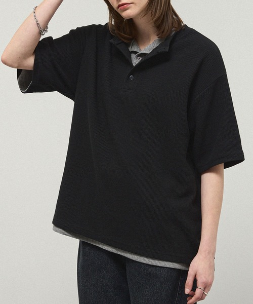 ヘンリーネック tシャツ 「Alfred Alex」Waffle Henley Neck Tee