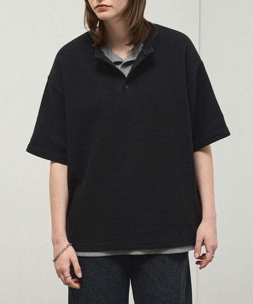 ヘンリーネック tシャツ 「Alfred Alex」Waffle Henley Neck Tee