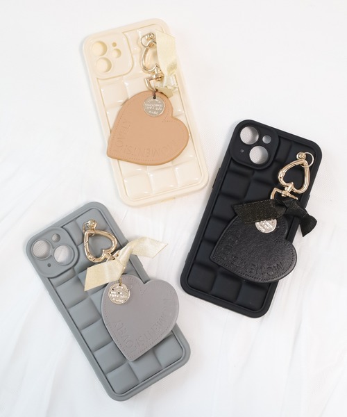 Crossi スマホケース キルティングハートチャームアイフォンケース