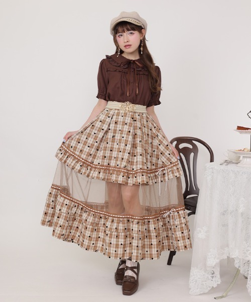 axes femme POETIQUE ブラウス シャツ 半袖 リボン付きレース丸衿