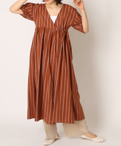2way✨ヌキテパ カシュクールワンピース ガウン インドコットン 綿 オレンジ ne Quittez pas - 2way ヌキテパ カシュクールワンピース ガウン