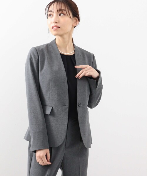 ジャケット ノーカラージャケット 【S-3L】洗えるキャリーマンVノーカラージャケット