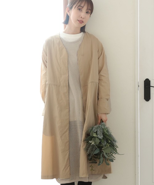 ElegChic ノーカラーコート コート ノーカラーロングライト