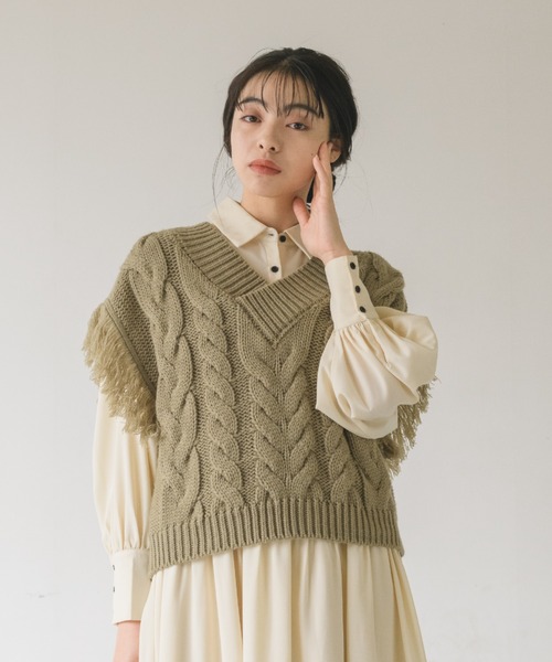 ベスト ジレ FRINGE KNIT VEST レディース ベスト fringe knit vest/フリンジニットベスト レディース