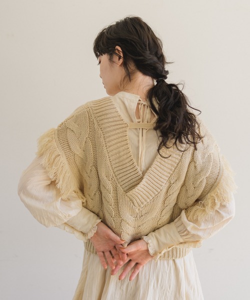 ベスト ジレ JACQUARD FRINGE KNIT VEST レディース ベスト fringe knit vest/フリンジニットベスト レディース