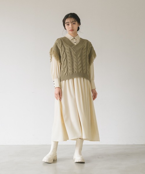 ベスト ジレ JACQUARD FRINGE KNIT VEST レディース ベスト fringe knit vest/フリンジニットベスト レディース