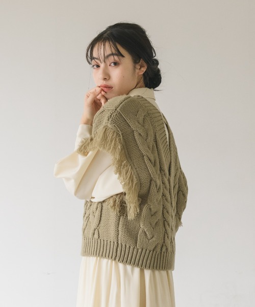 ベスト ジレ JACQUARD FRINGE KNIT VEST レディース MINERTE ベスト ジレ 「MINERTE」fringe design knit vest