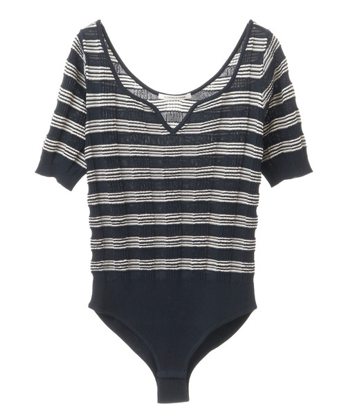 ニット セーター CURRENTAGE/Random Border Knit Bodysuit レディース CURRENTAGE ニット セーター CURRENTAGE/Random Border Knit