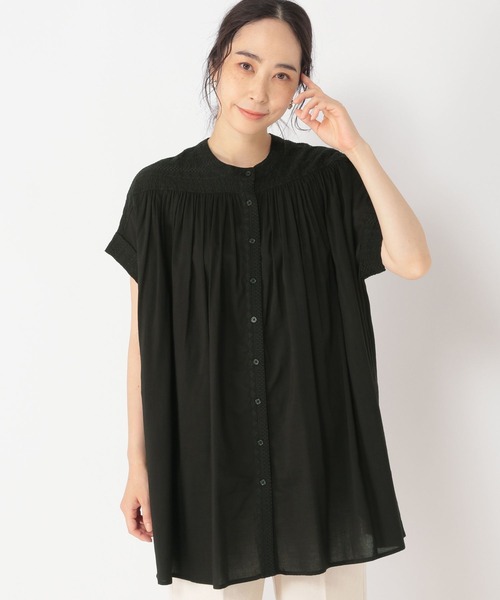 studio CLIP シャツ ブラウス Wフロントクラフト刺繍ブラウス